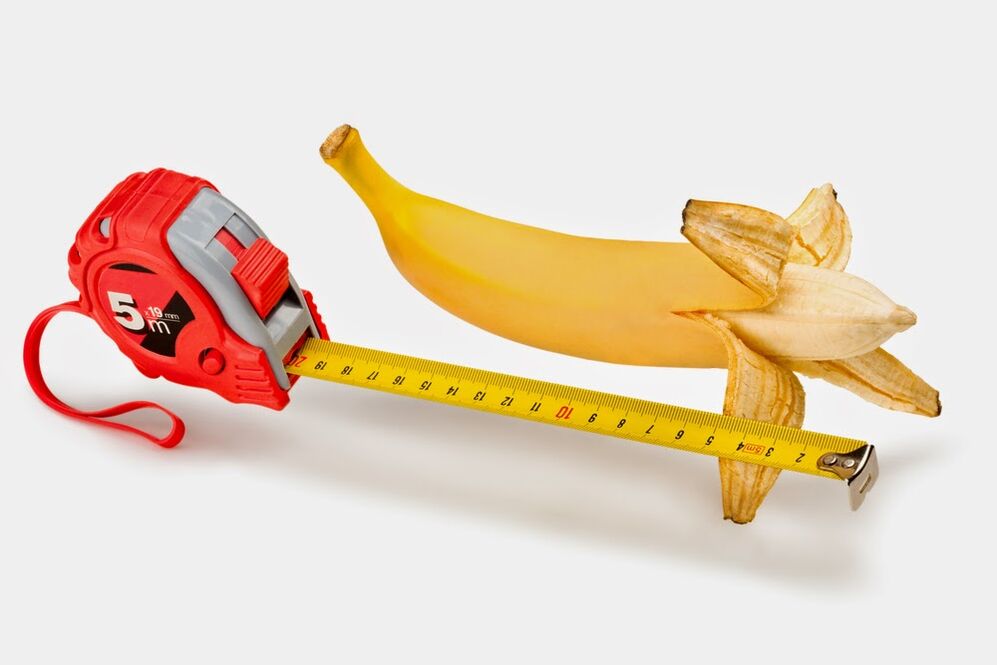 išmatuoti varpą prieš jį padidinant naudojant banano pavyzdį